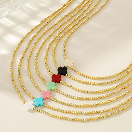 Real 18K Gold Plated 2mm Round Brass Beaded Necklaces, Cross Necklaces