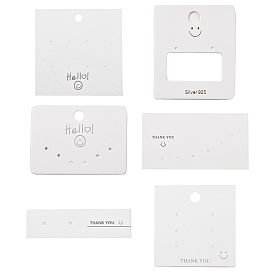 Rectangle/Square Paper Earring Display Cards, Smiling Face Print Jewelry Display Cards for Earring Studs, White