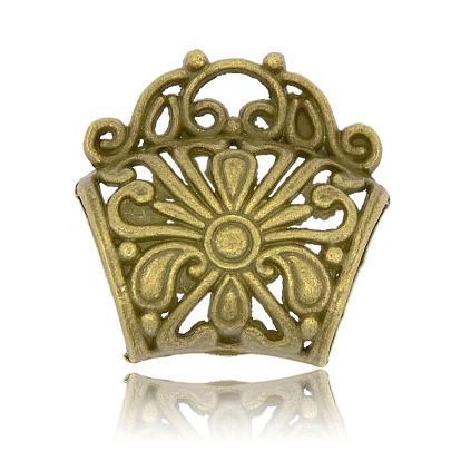 Tibetan Style Filigree Tube Bails, Loop Bails, Scarf Bail Beads, Tube with Flower Pattern, 33x32x17mm, Hole: 4x7mm, Inner Diameter: 15x17mm
