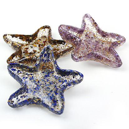 Starfish Shape Resin with Natural & Synthetic Mixed Gemstone Chips Inside Jewelry Display Plate, Cosmetics Organizer Storage Tray