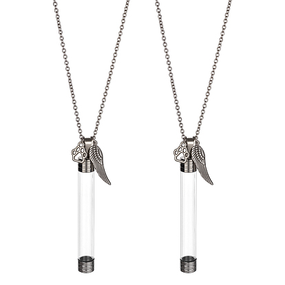 2 шт. прозрачная пластиковая трубчатая коробка и подвеска из сплава в виде отпечатка лапы и крыльев, железные цепочки
