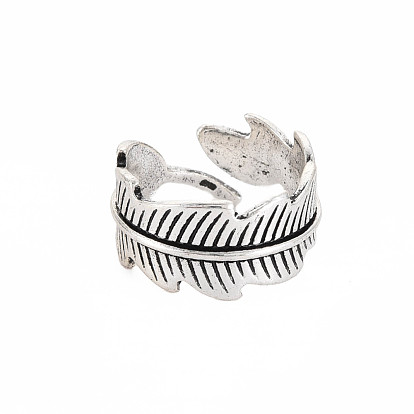 Leaf Wrap Alloy Open Cuff Ring for Women, Cadmium Free & Lead Free