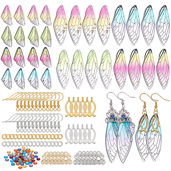 DIY Earring Making Kits, including Butterfly Wing Resin & Alloy Pendant, Iron Earring Hooks, Brass Jump Rings and Glass Cabochon