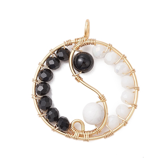 Подвески из натурального обсидиана, хаулита и стекла, амулеты инь-ян из медной проволоки