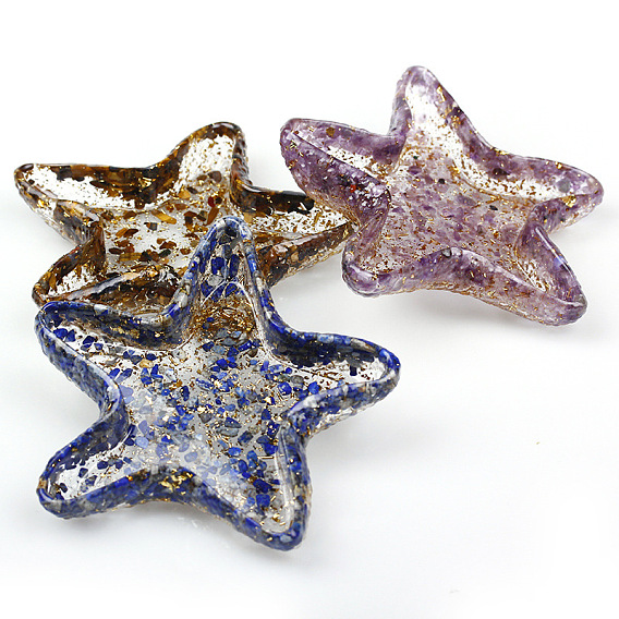 Starfish Shape Resin with Natural & Synthetic Mixed Gemstone Chips Inside Jewelry Display Plate, Cosmetics Organizer Storage Tray