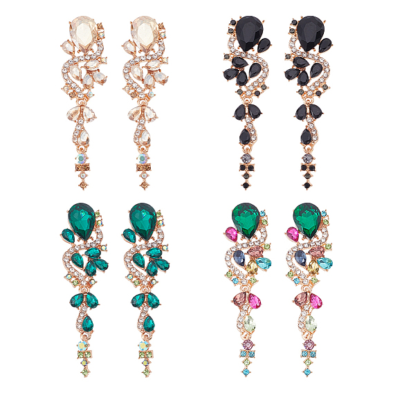 4 пары 4 цвета стразы слеза цветок серьги-гвоздики подвески, Длинные серьги-капельки из сплава легкого золота со шпильками 316 из нержавеющей стали