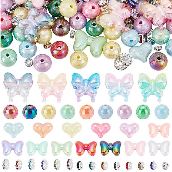 250 шт. наборы бусин для изготовления украшений своими руками, в комплект входят акриловые бусины и латунные разделительные бусины со стразами.