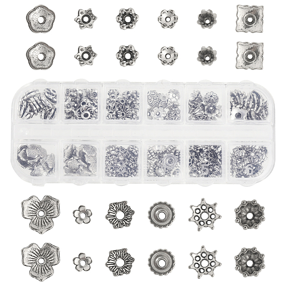 240шт 12 стиль сплава колпачки для бусин, цветок