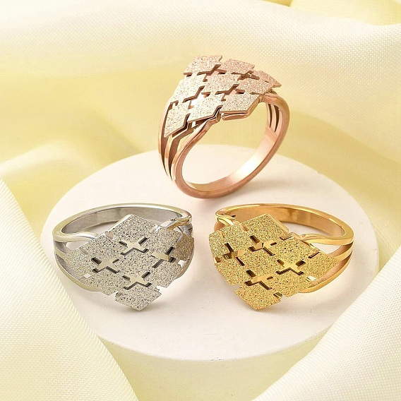 Текстурированный ромб 304 перстень из нержавеющей стали для женщин, ионное покрытие (ip)