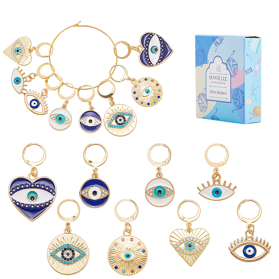 16 шт 8 стили кулон с эмалью от сглаза маркеры для фиксации стежков, с 304 серьгами из нержавеющей стали, разнообразные