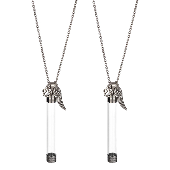 2 шт. прозрачная пластиковая трубчатая коробка и подвеска из сплава в виде отпечатка лапы и крыльев, железные цепочки