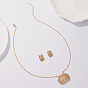 Brass Micro Pave Cubic Zirconia Jewelry Sets for Women, Rectangle Dangle Stud Earring & Pendant Necklaces