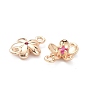 Brass Micro Pave Cubic Zirconia Charms Link Connectors, Long-Lasting Plated, Flower, Real 14K Gold Plated
