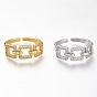 Adjustable Brass Micro Pave Clear Cubic Zirconia Cuff Rings, Open Rings, Long-Lasting Plated, Cable Chain Shape