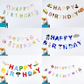 Birthday Theme Paper Flags, Word Hanging Banners, for Party Home Decorations