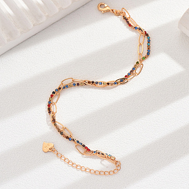 Brass Colorful Rhinestone Foot Chain Abjkets for Women's Banquet Beach Vacation