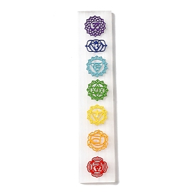 Seven Chakra Symbol Engraved Stick Jewelry, Rectangle Natural Selenite Home Decorations