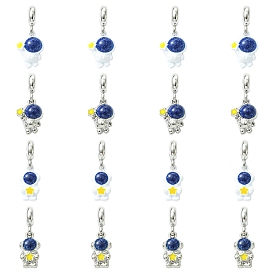 16шт. 4 стили подвесок-шармов из сплава европейского типа с напылением, подвески с изображением космонавта и звезды с большим отверстием, платина