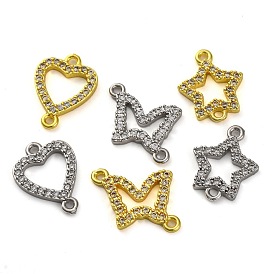 Brass Micro Pave Clear Cubic Zirconia Heart/Butterfly/Star Links Connector Charms, Lead Free & Cadmium Free