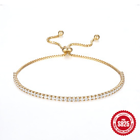 Adjustable Elegant Sterling Silver Tennis Bracelet with Sparkling Diamonds for Women's Engagement