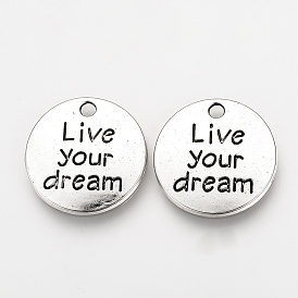 Сплавочные подвески тибетского стиля, кулоны с вдохновляющими сообщениями, плоский круглый с фразой жить своей мечтой, без кадмия и без свинца