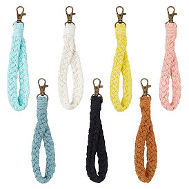 7 Stück 7 Farben geflochtene Armbänder aus Baumwolle, kurze Handtaschenriemen, Kupplungstasche Handschlaufe, Schlüsselanhänger, Austausch der Handschlaufe, mit eiserner Drehschließe