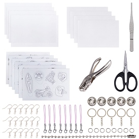 DIY Jewelry Kit, with Heat Shrink Sheets Film, Alloy Handheld Puncher, Stainless Steel Tweezers, Iron Split Key Rings & Earring Hooks & Scissors and Cord Loop Mobile Straps
