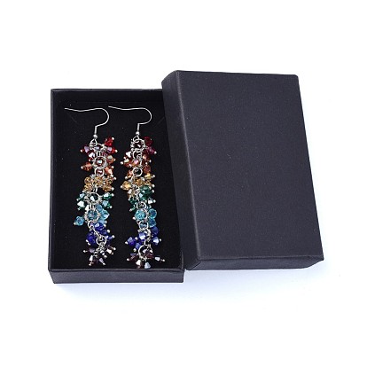 Chakra Jewelry, Glass Beads Dangle Earrings, with 304 Stainless Steel Earring Hooks and Brass Findings, Cardboard Box