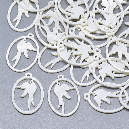 Подвески из пресноводных оболочек, овал с резной птицей