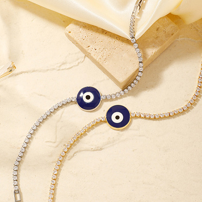 Минималистичные латунные браслеты-цепочки с кубическим цирконием, эмалевые браслеты от сглаза для женщин