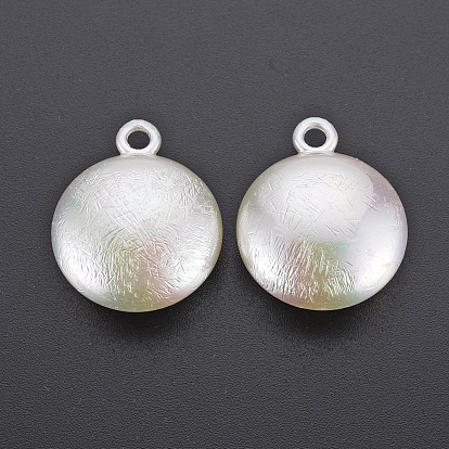 Electroplated ABS Plastic Imitation Pearl Pendants, Flat Round