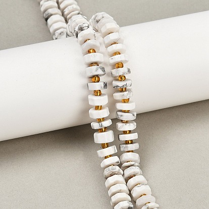 Природные Говлит бисер нитей, граненые, диск, Heishi бусы, с бисером