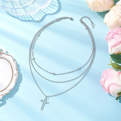 304 кулон-крест из нержавеющей стали 3 многослойные ожерелья для женщин, не тускнеет