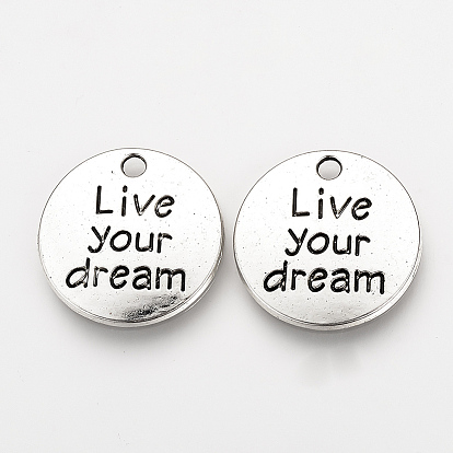 Сплавочные подвески тибетского стиля, кулоны с вдохновляющими сообщениями, плоский круглый с фразой жить своей мечтой, без кадмия и без свинца