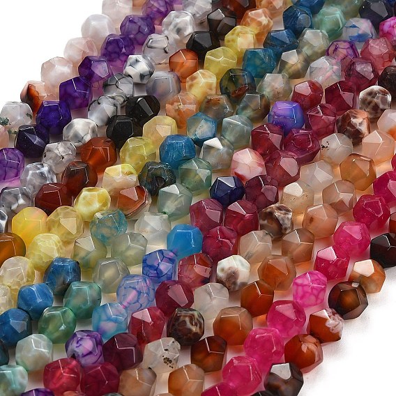Brins de perles d'agate naturelle (teintes et chauffées), facette, étoiles coupées perles rondes