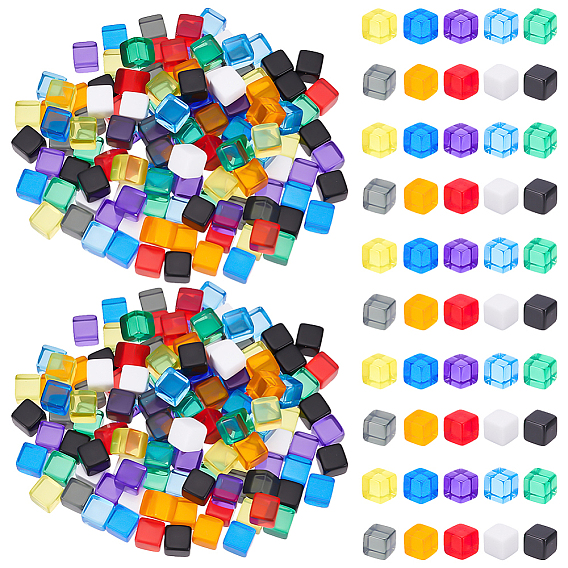 300 шт 10 цвета непрозрачные и прозрачные акриловые бусины, кубические
