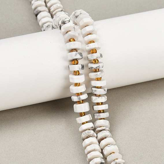 Природные Говлит бисер нитей, граненые, диск, Heishi бусы, с бисером