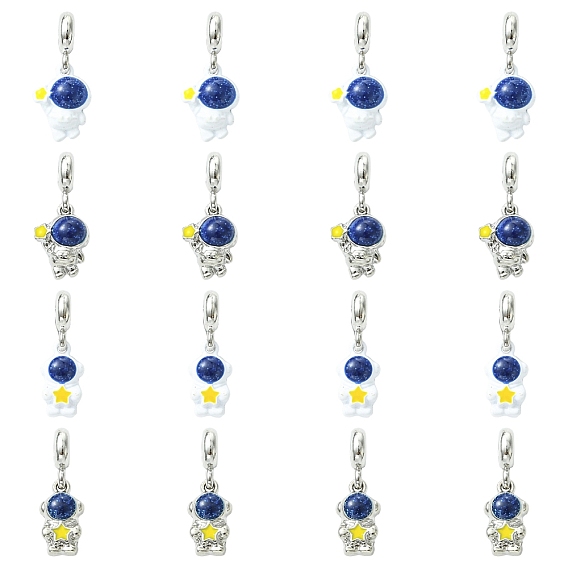 16шт. 4 стили подвесок-шармов из сплава европейского типа с напылением, подвески с изображением космонавта и звезды с большим отверстием, платина