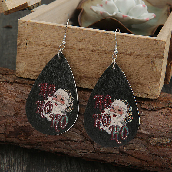 Серьги-подвески из искусственной кожи в форме капли с рисунком Санта-Клауса, платина