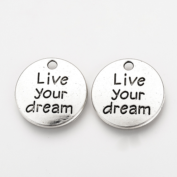 Сплавочные подвески тибетского стиля, кулоны с вдохновляющими сообщениями, плоский круглый с фразой жить своей мечтой, без кадмия и без свинца