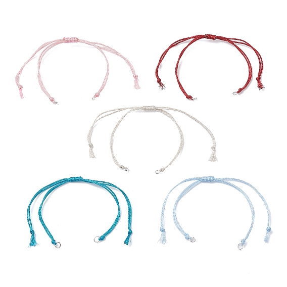 Изготовление плетеного браслета из полиэфирного шнура, с открытыми пружинными кольцами из нержавеющей стали 304, для подвесок-соединителей, цвет нержавеющей стали