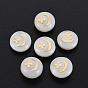 Natural Freshwater Shell Beads, with Golden Plated Brass Metal Embellishments, Flat Round with Moon & Flower