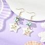 Natural Larimar & Natural Freshwater Shell & Alloy Dangle Earring for Women, Starfish, 304 Stainless Steel Dangle Earrings for Women