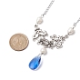 Pearl & Glass Pendants Necklace, with Alloy Loops, Jewely for Women, Teardrop