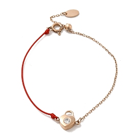 Bracelet à maillons cadenas en forme de cœur avec strass en cristal et chaînes en acier inoxydable