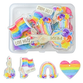 8Pcs 4 Style Pride Rainbow Acrylic Pendants, Rainbow/Heart/Flag/Rose Charm