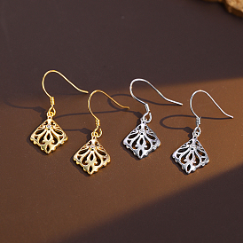 925 Sterling Silver Clear Cubic Zirconia Leaf Dangle Earrings