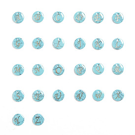 26Pcs 26 Styles Synthetic Turquoise Charms, with Plastic Letter Slice, Flat Round with Letter A~Z