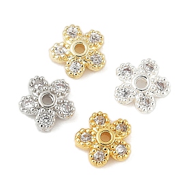 Колпачки для бусин из прозрачного кубического циркония из латуни, 5-лепестков цветка