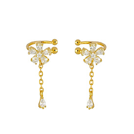 Cute Tassel Earrings with Zircon Copper Plated 18k Gold Ear Clip - Personality, All-match, Ear Cuff.